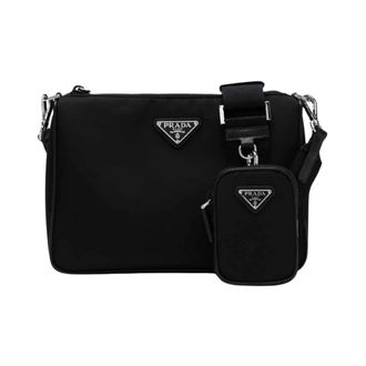 Prada Re-Nylon en Saffiano leren schoudertas - Heren - Schoudertassen - Zwart - ONE Size - Nylon - Tassen