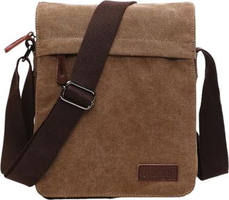 Generic Solid Color Vintage Canvas Messenger Bag With Buckle, Casual And Portable Simple Mens Shoulder Bag(Coffee Medium)