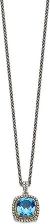 Diamond2Deal Sterling Silver with 14K Accent Cushion Light Swiss Blue Topaz Pendant Necklace
