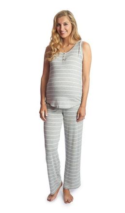 Everly Grey Joy During & After 2-Piece Maternity/Nursing Sleep Set in Heather Grey Stripe at Nordstrom, Size X-Small