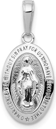 Diamond2Deal 14k White Gold Polished and Satin Solid Miraculous Medal Oval Pendant