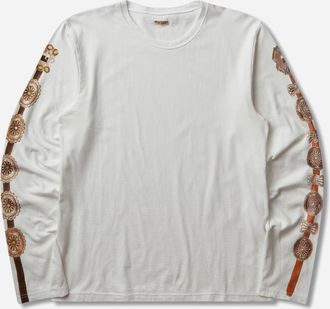 KAPITAL Men s 20/-Jersey Crew Longsleeve T-Shirt (Concho Belt Sleeve) White
