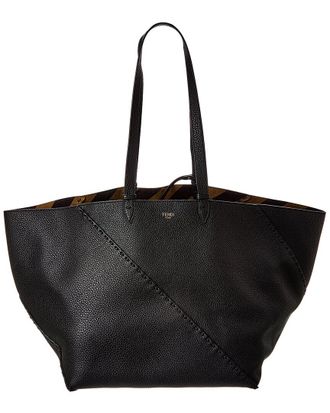 Fendi Selleria Diagonal Leather Shopper Tote