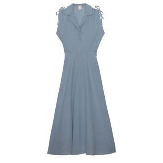 Ines De La Fressange Violine slim-fit jurk in blauw katoen - Dames - Casual kleedjes - Blauw - XL - Katoen - Kleedjes