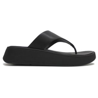 FitFlop F Mode Flatform Toe Post Leather Womens Comfort Sandals - All Black - Size:UK 4.5