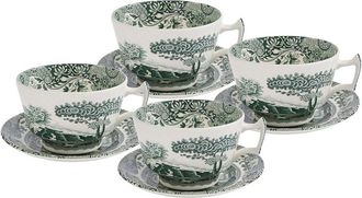 Spode Set Of 4 Green Italian 10Oz Breakfast Cups & Saucers