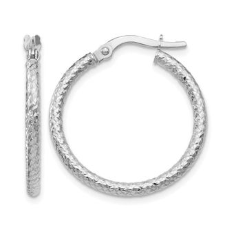 Diamond2Deal 10K White Gold Round Shape Hinged Hoop Earrings