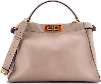 Fendi Fendi Brown Leather Peekaboo Bag With Tortoise Detail Regular (Authentic Pre- Loved)