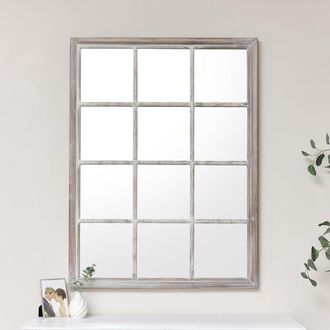 Melody Maison Large Rustic Wooden Window Wall Mirror 120cm X 90cm