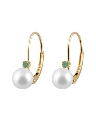 Splendid Pearls 14K 0.10 Ct. Tw. Gemstone & 7-7.5Mm Freshwater Pearl Earrings