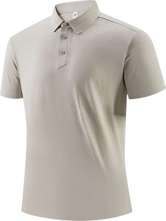 Generic Polo Shirt Mens 3 Buttons Short Sleeve Casual Golf Shirts for Men Adult Summer Collared Business Work Tee Plain Comfy Tshirts Holiday Beach Top Beige