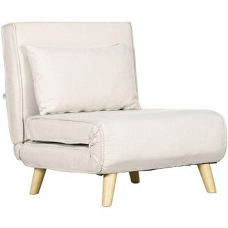 HOMCOM Poltrona Futon 2 in 1 con Schienale Regolabile e Cuscino Legno e Beige - Homcom
