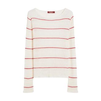 Max Mara Slim-fit trui van wol en zijde - Dames - Ronde hals truien - Wit - M - Wol - Truien & Vesten