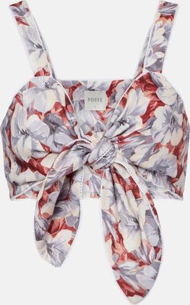 Possé Top cropped Luna in lino con stampa floreale