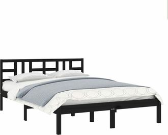 vidaXL Bed Frame without Mattress Black 140x190 cm Solid Wood Vidaxl