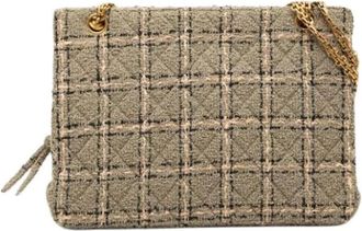Chanel Pre-owned Tweed and Lambskin Shoulder Bag - Dames - Vintage Handtas - Beige - ONE Size - Tweed - Vintage