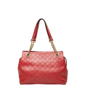 Gucci Red Color Leather Tote Bag (Pre-Owned)