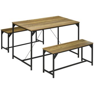 HOMCOM Dining Table and Bench Set for 4 - Kitchen Table with 2 Benches - Space Saving Dining Room Sets - Natural | TJ Hughes Green