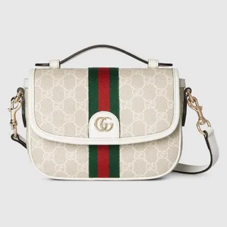 Gucci Ophidia Small Top Handle Bag, White, GG Canvas