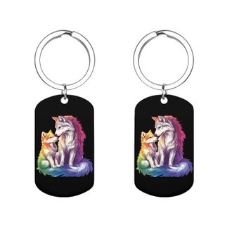 Generic Colorful Wolf Family Picture Keychain Metal Key Chain Holder Key Tags Pendant Gifts for Men Women