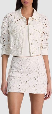 Alice & Olivia Chloe Eyelet Embroidered Denim Jacket in Off White at Nordstrom, Size X-Large