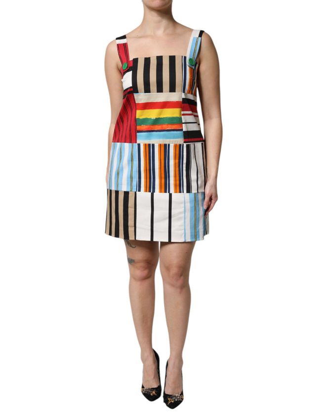 Womens Patchwork Striped Mini Dress - Black Cotton - Size EU 32 (Womens)