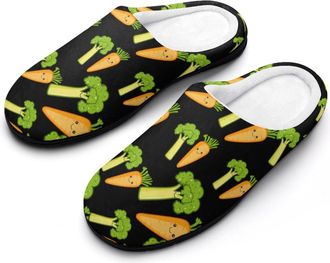 Generic Cute Carrot And Broccoli Cotton Slippers for Women Indoor Outdoor Slipper Slip-On Memory Foam Home Shoes