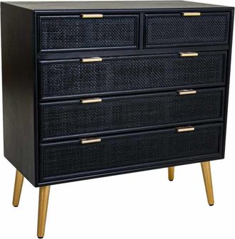 Wanderlust Deco Cómoda de madera y rejilla lacado negra 80x39,5x81