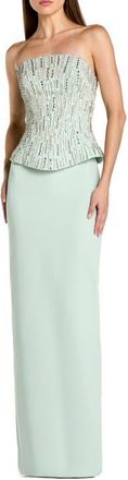 Mac Duggal Crepe Embellished Corset Strapless Column Gown in Mint at Nordstrom, Size 12