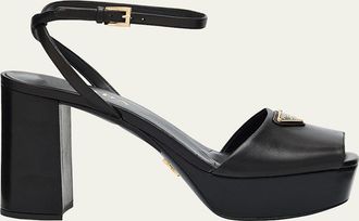 Prada Nappa Triangle Peep-Toe Platform Sandals