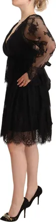 Aniye By Womens Black Floral Lace Cotton Long Sleeves V-Neck Shift Dress
