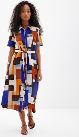 Contemporaine Womens Greek ceramic belted shirtdress