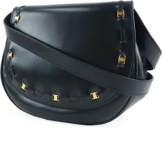 Ferragamo Vara Black Leather Shoulder Bag (Pre-Owned)