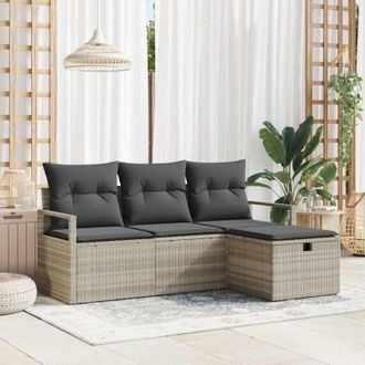 vidaXL Conjunto De Sof&aacute; De Jard&iacute;n Con Coj&iacute;n 4 Pcs Gris Claro Polirat&aacute;n Vidaxl
