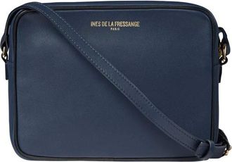 Ines De La Fressange Tassen, Dames, Blauw, ONE Size, Leer, Marcia tas in marineblauw met zwarte afwerking
