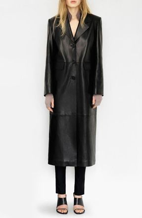 Mango Long Leather Coat in Black at Nordstrom, Size Medium