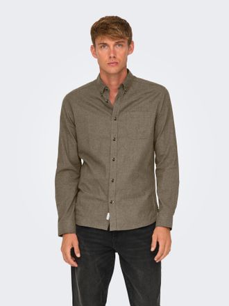 Only & Sons Langarmhemd ONLY & SONS ONSROAD LIFE REG MELANGE LS SHIRT NOOS, Herren, Gr. XXL, N-Gr, gr&uuml;n (falcon), Web, Obermaterial: 100% Baumwolle, unifarben, re