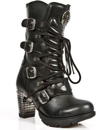 New Rock Ladies Leather Metallic Gothic Boots- TR003-S1