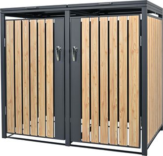 ML Design Ml-design Cobertizo Doble Para Ocultar Cubo De Basura 240l Antracita Aspecto Madera Alerce 132x80x120 Cm Caseta De Acero Para Jard&iacute;n Exterior Contened