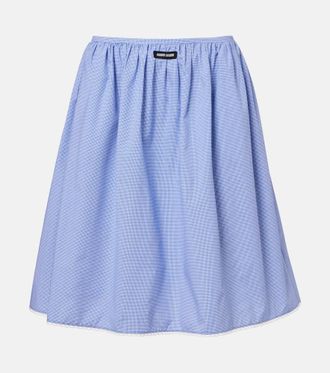 Miu Miu Gingham lace-trimmed cotton midi skirt