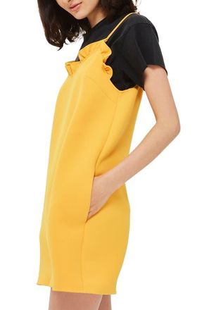 Topshop Ruffle Trim Shift Minidress in Marigold at Nordstrom, Size 2 Us