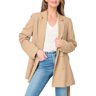 Gibsonlook Belted Linen Blend Blazer in Nutshell Brown at Nordstrom Rack, Size Xx-Small