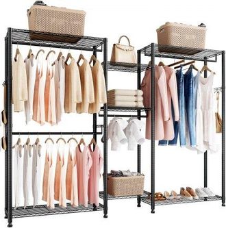 OEM Perchero Ajustable, Con 4 Barras Y Capacidad De Carga De 385,5 Kg, 7 Estantes Y 8 Ganchos, Ideal Para Dormitorio, Tienda De Ropa, Guardarropa Y Pasill