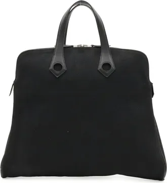 Herm&egrave;s Black Canvas Handbag Tote Bag (Pre-Owned)