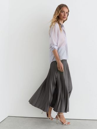 Reiss Grey Pleated Midi Skirt, 18