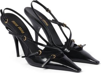 Miu Miu Patent Leather Slingbacks With Buckles, Woman, Black, Size 37,5