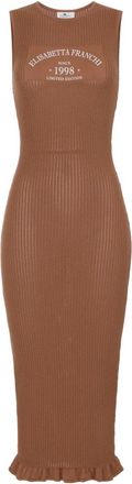 Elisabetta Franchi Logo-detail Midi Jurk - Dames - Kleedjes - Bruin - M - Polyester - Kleedjes