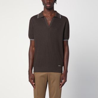 Prada Short-sleeved polo in brown silk blend
