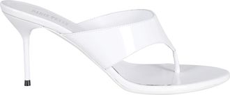PARIS TEXAS White Lidia Thong Heel Plug Leather Mules