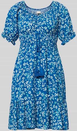 Apricot Minikleid aus Viskose mit Kordelzug und Quasten in Blau, Gr&ouml;&szlig;e XXL